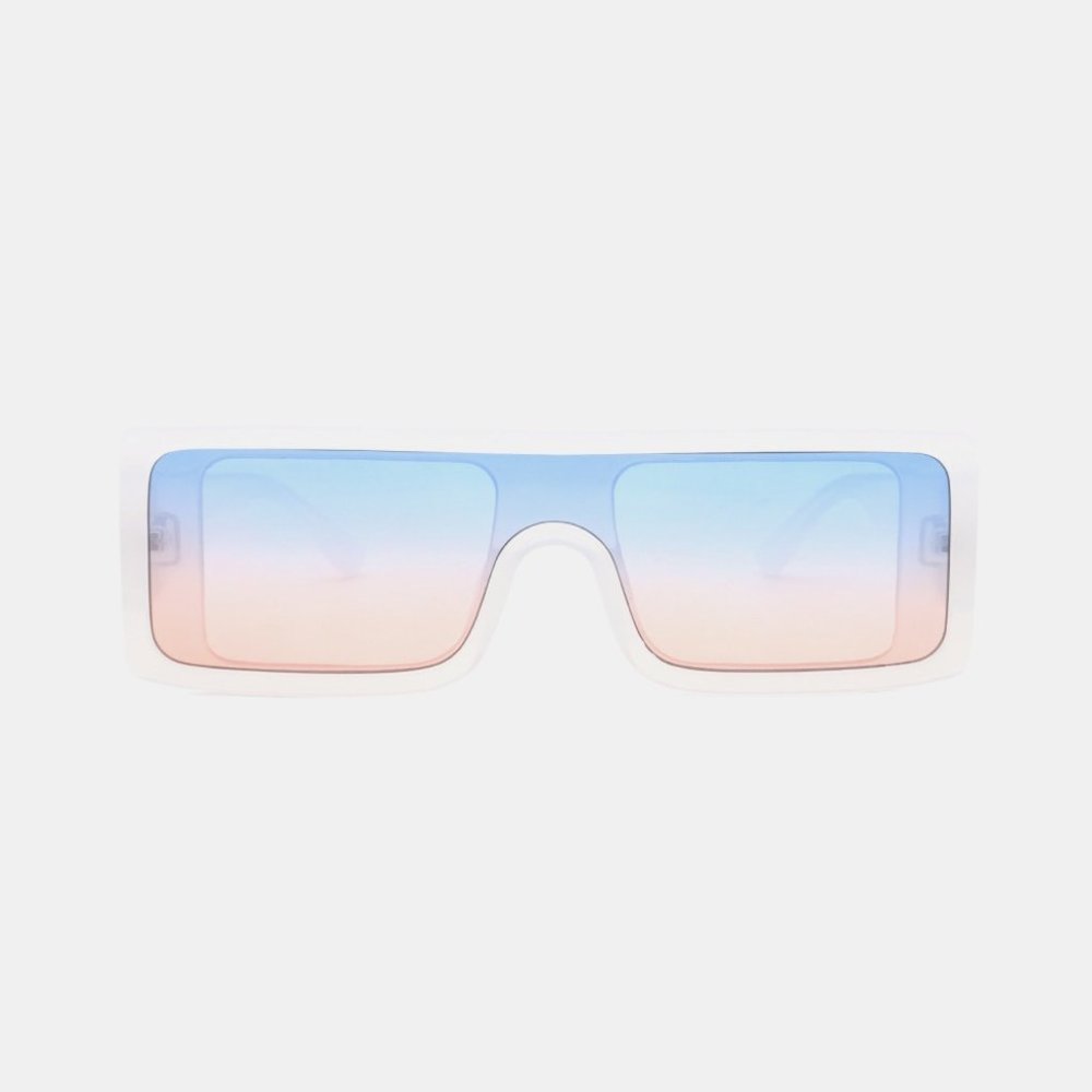 UV400 Polycarbonate Frame Rectangle Sunglasses in White
